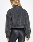 Black Denim Biker Jacket- VJ71810