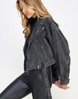 Black Denim Biker Jacket- VJ71810