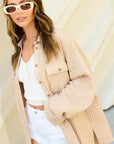 Stellar Waffle Shacket- Cream-