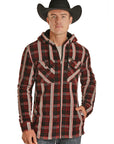 Fleece Hoodie Shacket in Red Plaid