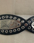 Handmade Oval Leather Belt with Silver Plated Concho- B317- Black