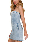 Light Wash Denim Cami Dress with Pockets- DTS-1930A5