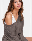 V-Neck Waffle Sweater- Charcoal-