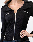 Zip-Up Pocket Suede Shirt- L3683- Black