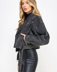 Black Denim Biker Jacket- VJ71810