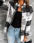 Fleece Flannel Shacket with Tan Buttons Grey/White M