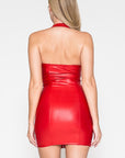 Faux Leather Zip-Up Halter Dress