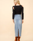 Ribbed Cut-Out Buckle Shirt- Black