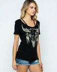 Bull Skull Cut-Out Neckline Tee