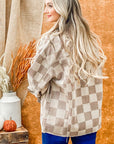 Corduroy Checkered Print Jacket - Beige - ATW14780