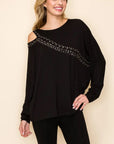 Asymmetrical Open Shoulder Top with Eyelet