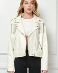 Rhinestone Fringe White Vegan Leather Jacket