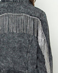 Black Denim Jacket with Crystal Fringe