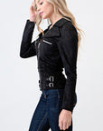 Zip-Up Pocket Suede Shirt- L3683- Black