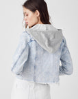Plus Distressed Denim Jacket with Removeable Hood - XRDJ1109- Light Wash
