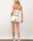 Studded Denim Halter Top- 22951T- White-