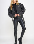 Black Denim Biker Jacket- VJ71810