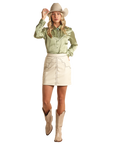 Western Yoke Leather Skirt- Cream-