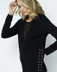 Long Sleeve with Sheer V-Neck and Lace- Up Side