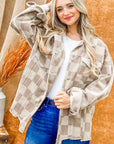 Corduroy Checkered Print Jacket - Beige - ATW14780