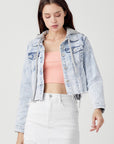 Plus Distressed Denim Jacket with Removeable Hood - XRDJ1109- Light Wash
