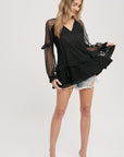 Dotted Tulle Lace Tunic Top- Black