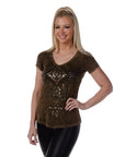 Short Sleeve- Brown- Gold Embellished-