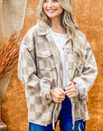 Corduroy Checkered Print Jacket - Beige - ATW14780
