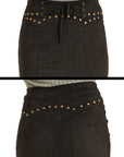 Suede Skirt with Studs and Tie Front R&RD