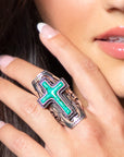 Turquoise Cross Extra Long Cuff Ring