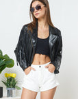 Black Vegan Leather Fringe Jacket