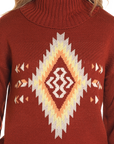 Aztec Turtleneck Sweater- BW32T04503- Red-