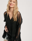 Dotted Tulle Lace Tunic Top- Black