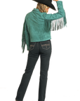 Suede Moto Jacket with Fringe- Teal- BW92C04462