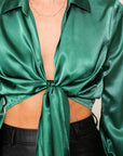 Satin Tie Front - Emerald Green-