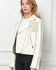 Rhinestone Fringe White Vegan Leather Jacket