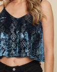 Velvet Patterned Crop Cami- Teal-