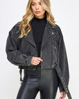 Black Denim Biker Jacket- VJ71810