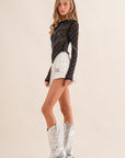 Sheer Rhinestone Top with Crystal Fringe