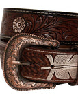 Pink Feather Handtooled Belt- S-4062