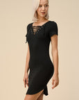 Lace Up Front Detail Short Sleeve Mini Dress