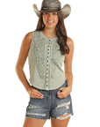 Floral Embroidered Tank- BW20T03302- Jade -