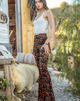 Velvet Floral Black Flare Pants