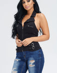 Black Zipper Halter Top with Pockets