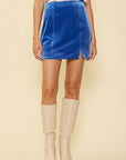 Velvet Side Slit Skirt- Cobalt Blue