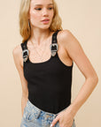 Western Buckle Bodysuit Tank- Black
