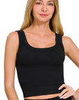 Cropped Ribbed Scoop Neck Tank- NT-6217- Black