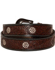 Pink Feather Handtooled Belt- S-4062