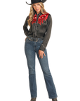 Retro Silk Shirt with Flames- Black- BWN2S04475