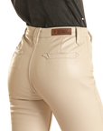 Fancy Stitch Pleather Flares- Cream-